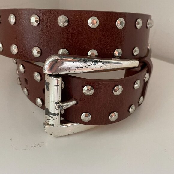 Michael Kors Leather Rica Studded Belt Women's Size Medium Dark Brown Western - Picture 3 of 9